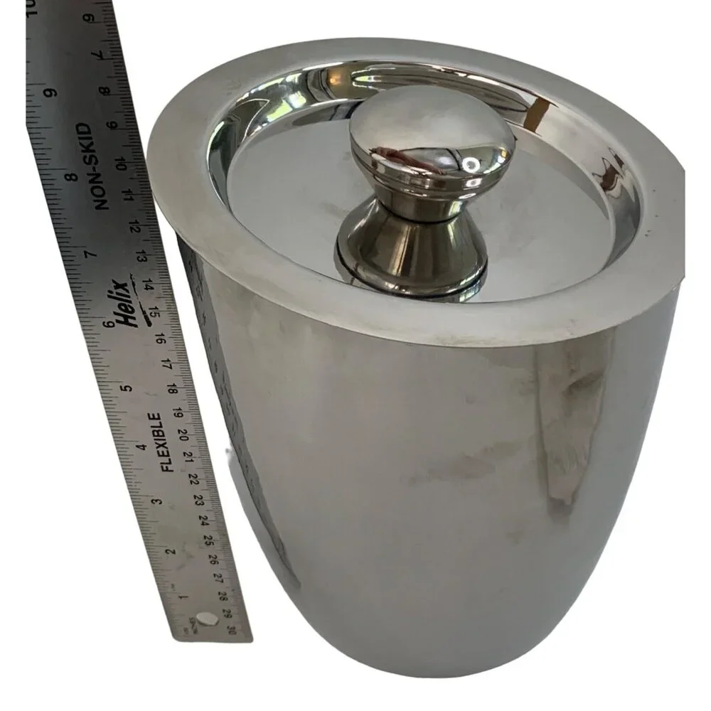 VTG Stainless Steel Ice Bucket Mid Century 8 Inches Tall Insulated Tilted 7577